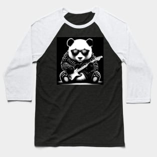 A panda bear wearing an old leather jacket and playing the guitar. Baseball T-Shirt